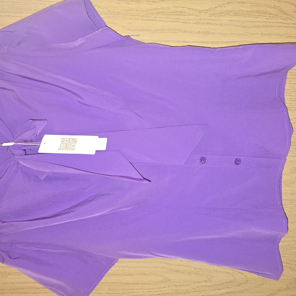 Purple Short Sleeve Button Down Blouse